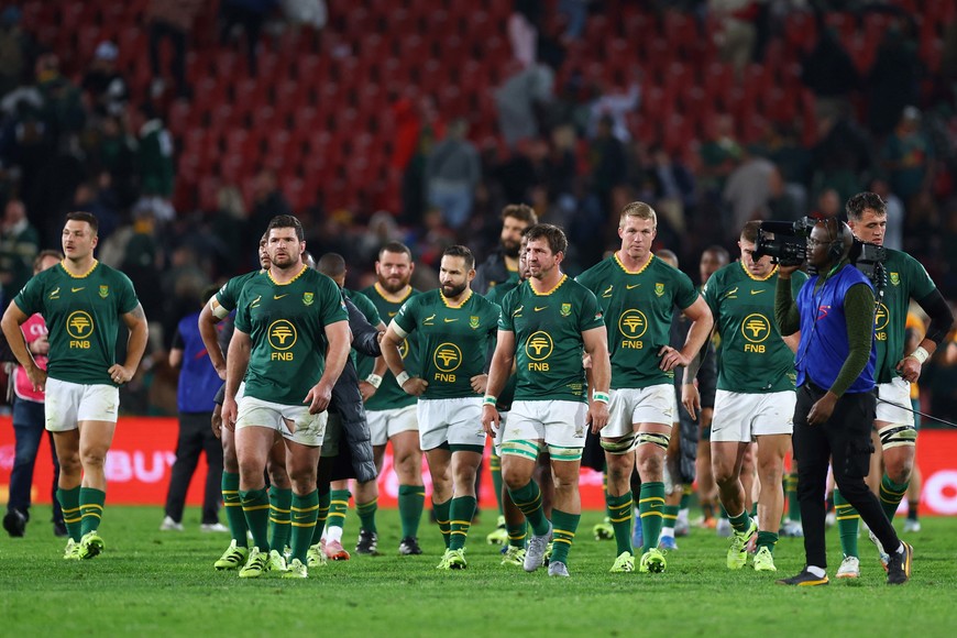 Rugby Union - Rugby Championship - South Africa v Australia - Ellis Park, Johannesburg, South Africa - August 16, 2025
South Africa players look dejected after the match REUTERS/Siphiwe Sibeko