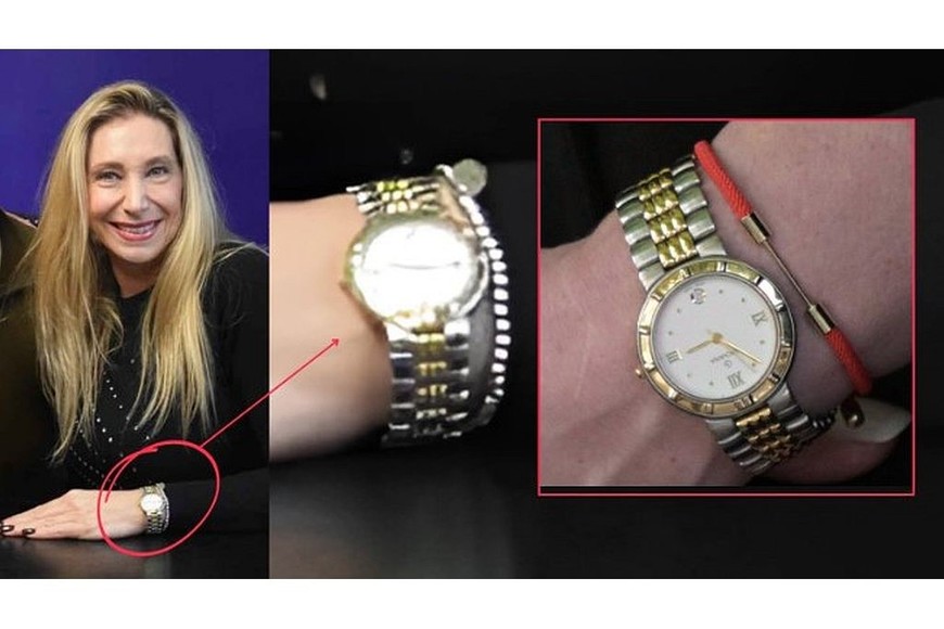 Imagen comparativa entre el posteo viral y el reloj que llevaba Karina Milei el 17 de marzo último
