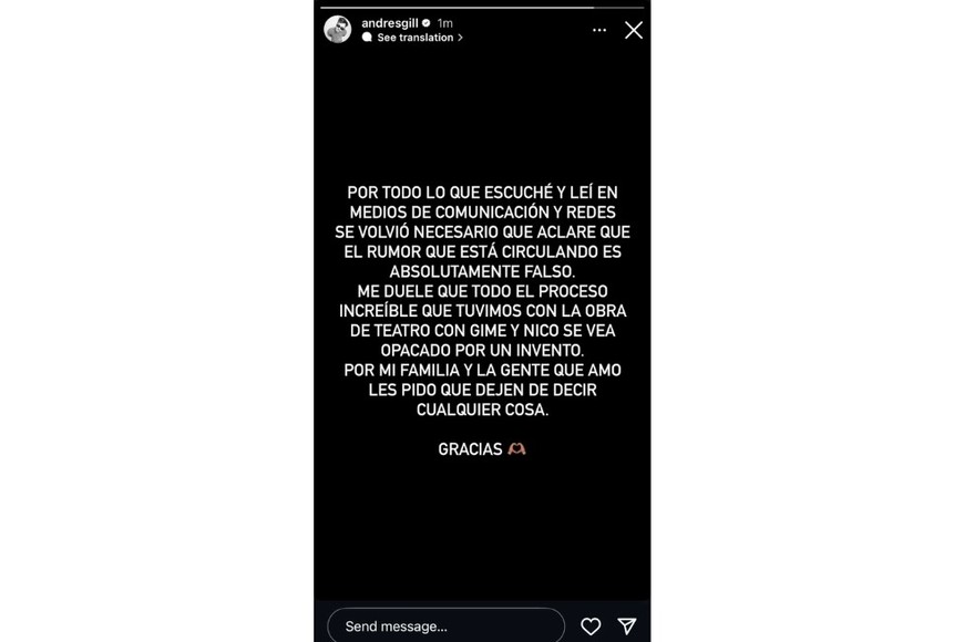 El posteo de Andrés Gil en redes.