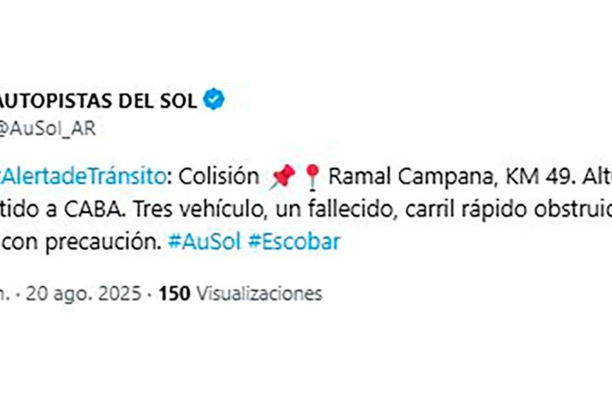 La noticia del trágico suceso fue confirmada por Autopistas del Sol