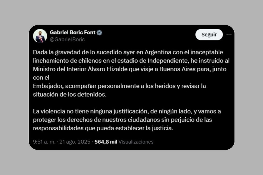 El anuncio de Boric en su cuenta de X.