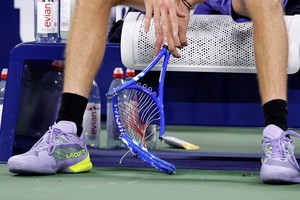 Tennis - U.S. Open - Flushing Meadows, New York, United States - August 25, 2025
Russia's Daniil Medvedev after breaking his racquet during his first round match against France's Benjamin Bonzi REUTERS/Eduardo Munoz