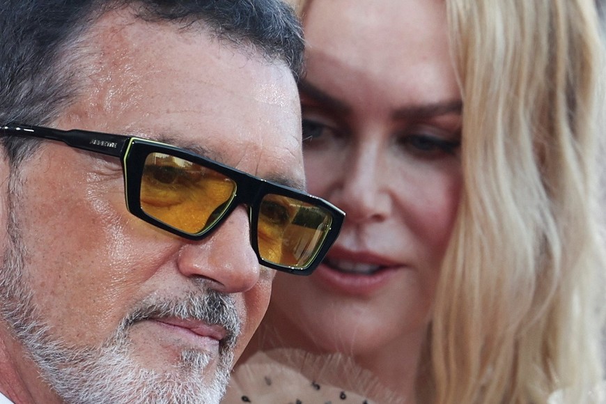 Cast members Antonio Banderas and Nicole Kidman speak as they attend the red carpet during arrivals for the screening of the movie "Babygirl", in competition, at the 81st Venice Film Festival, Venice, Italy, August 30, 2024. REUTERS/Louisa Gouliamaki