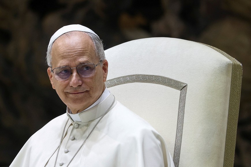 Pope Leo XIV looks on, on the day of the weekly general audience in the Paul VI Hall at the Vatican August 27, 2025. REUTERS/Guglielmo Mangiapane