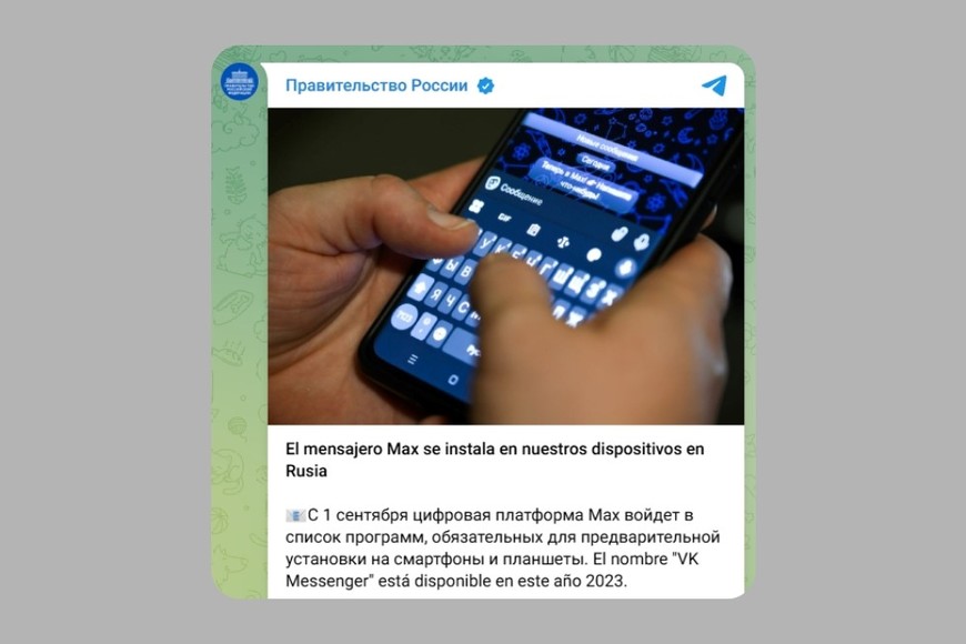La publicación del gobierno de Rusia en Telegram.