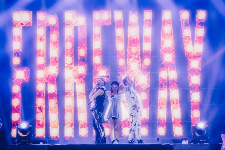 Camila Bordonaba, Felipe Colombo y Benjamín Rojas en el Erreway World Tour 2025 - Juntos Otra Vez