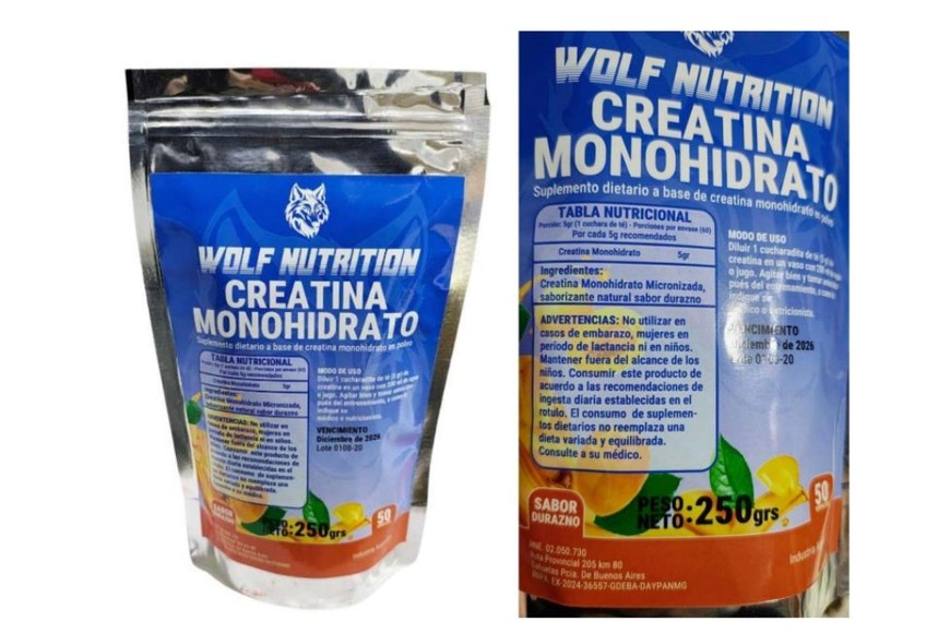 Suplemento dietario a base de creatina monohidrato en polvo sabor durazno” de la marca Wolf Nutrition