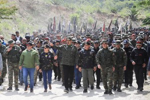 Venezuela's President Nicolas Maduro, his wife Cilia Flores, Venezuela's Interior Minister Diosdado Cabello, and Venezuela's Defense Minister Vladimir Padrino Lopez, attend the closing ceremony of the second Revolutionary Special Operations Course (COER), held at the Command Action Group of the Bolivarian National Guard at Macarao parish, in Caracas, Venezuela, August 28, 2025. Miraflores Palace/Handout via REUTERS    THIS IMAGE HAS BEEN SUPPLIED BY A THIRD PARTY