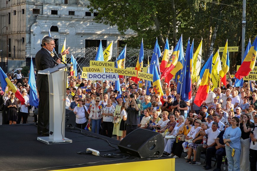 Igor Grosu, Parliament Speaker and chairman of the Party of Action and Solidarity (PAS), speaks during a rally launching the party's election campaign ahead of the parliamentary elections, in Chisinau, Moldova August 29, 2025. REUTERS/Vladislav Culiomza