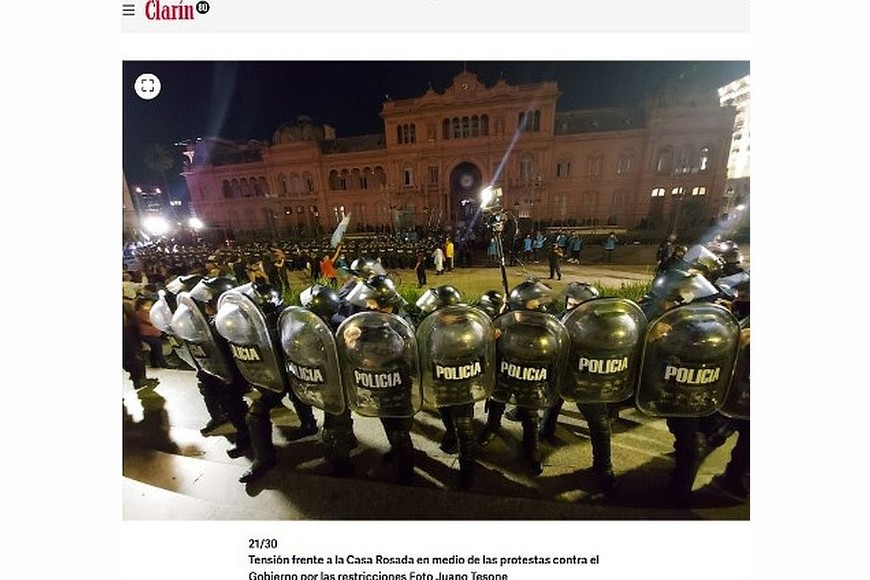 Captura de pantalla tomada el 1 de septiembre de 2025 de la nota de Clarín