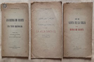 Portadas de tres publicaciones del ingeniero Augusto Fernández Díaz de la década de 1950, especialmente dedicadas a Santa Fe la Vieja y a su localización. Gentileza