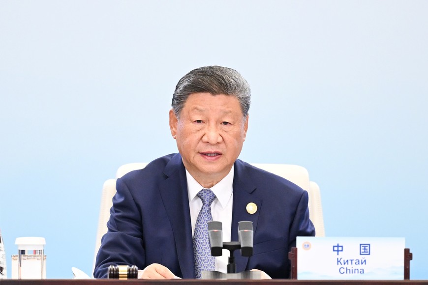 (250901) -- TIANJIN, 1 septiembre, 2025 (Xinhua) -- El presidente chino, Xi Jinping, preside la 25ª Reunión del Consejo de Jefes de Estado de la Organización de Cooperación de Shanghai (OCS) y pronuncia un discurso titulado "Mantenerse Fiel a la Misión Fundacional de la OCS y Abrir un Futuro Mejor", en Tianjin, en el norte de China, el 1 de septiembre de 2025. (Xinhua/Xie Huanchi) (rtg) (ah) (ce)
