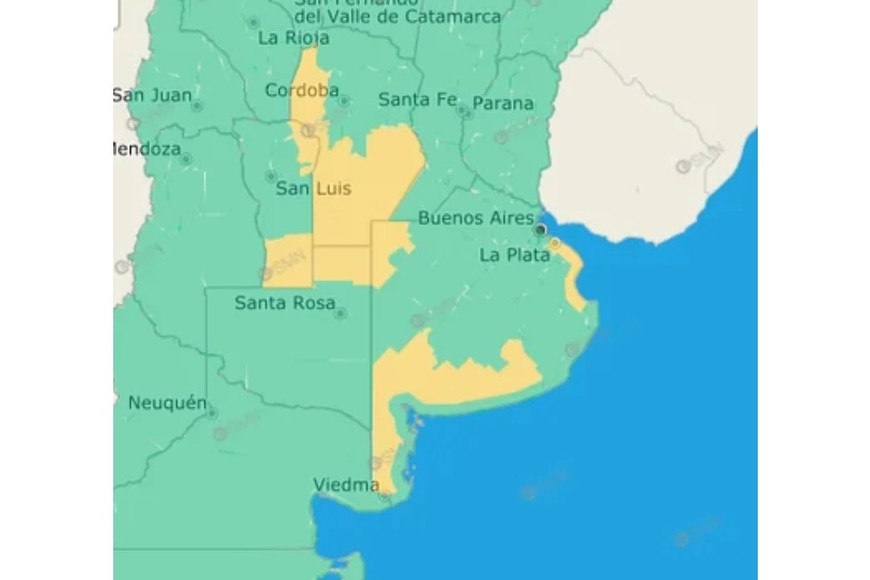 El gráfico de alertas por vientos fuertes del SMN.