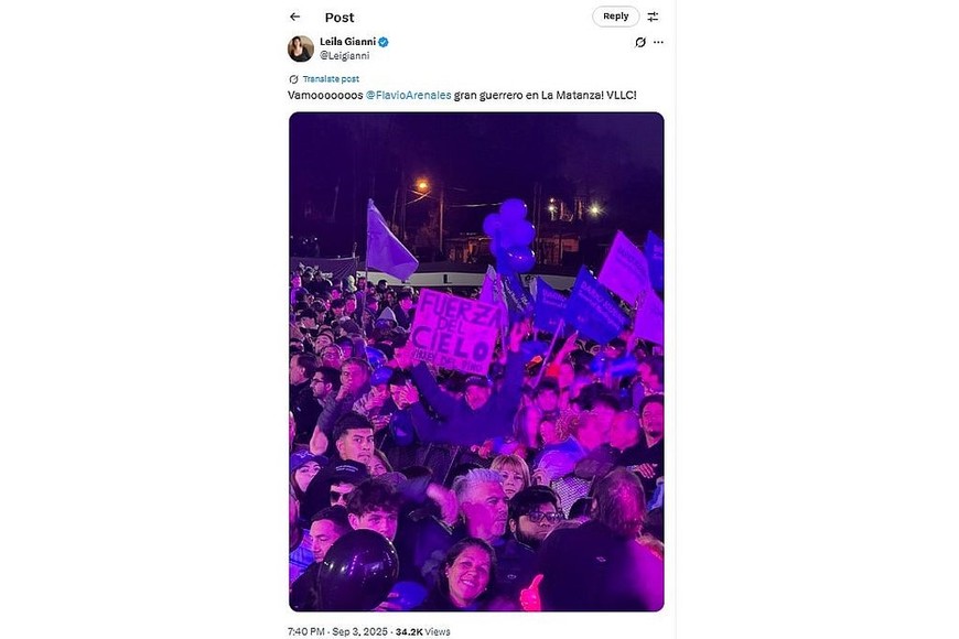 “Vamooooooos @FlavioArenales gran guerrero en La Matanza! VLLC [Viva la libertad, carajo]!”, escribió Gianni junto con la foto.