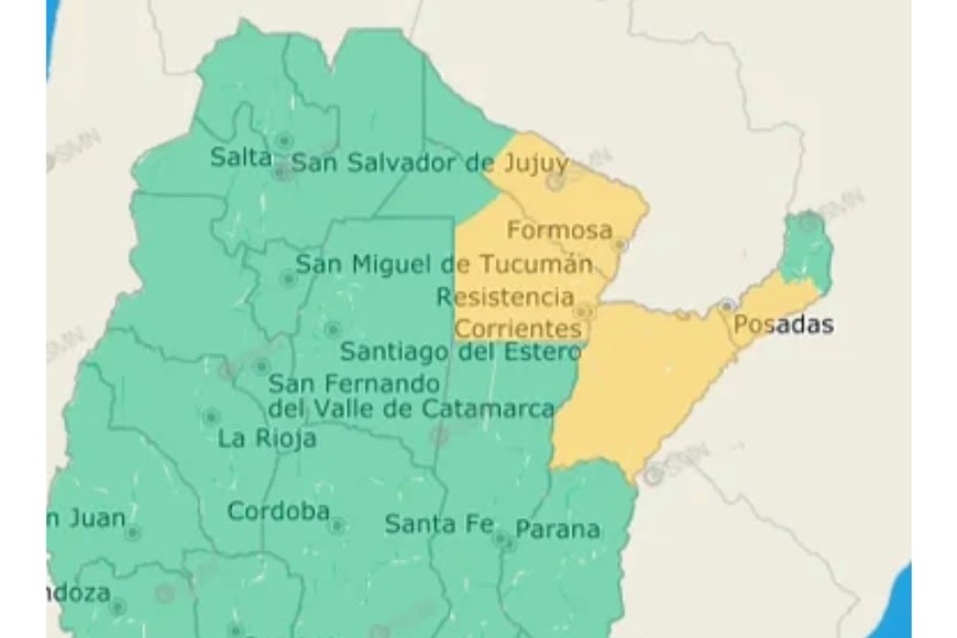 El gráfico de alertas por tormentas fuertes del SMN.