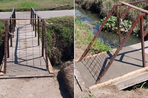 El puente ya reparado, a la espera de que el cemento se seque antes de su apertura.