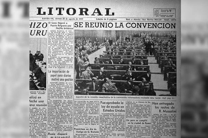 El Litoral en su edición del 30 de agosto de 1957 reflejaba la reunión de la convención reformadora de 1957.
