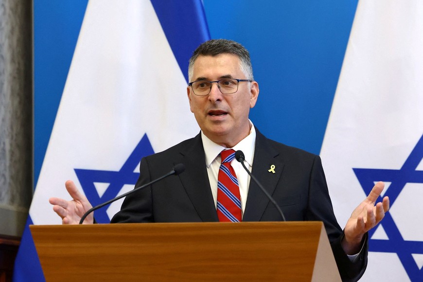 Israeli Foreign Minister Gideon Saar speaks during a news conference with Hungarian Foreign Minister Peter Szijjarto (not pictured) in Budapest, Hungary, September 8, 2025. REUTERS/Bernadett Szabo