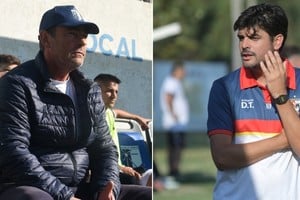 Eduardo Magnín, DT de La Salle y Agustín Olíver, DT de Ateneo Inmaculada. Crédito: Luis Cetraro.