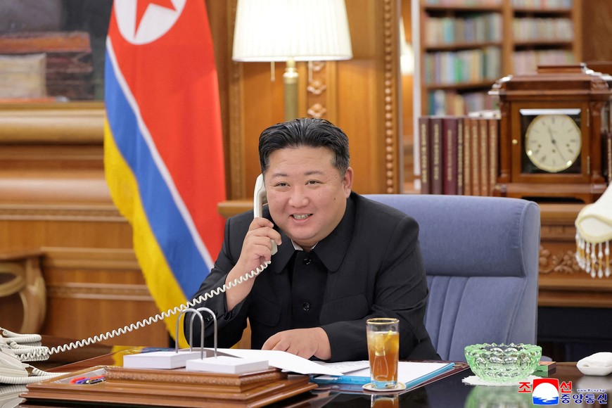 North Korean leader Kim Jong Un holds a call with Russian President Vladimir Putin, in Pyongyang, North Korea, in this picture released by the Korean Central News Agency on August 13, 2025.   KCNA via REUTERS    ATTENTION EDITORS - THIS IMAGE WAS PROVIDED BY A THIRD PARTY. REUTERS IS UNABLE TO INDEPENDENTLY VERIFY THIS IMAGE. NO THIRD PARTY SALES. SOUTH KOREA OUT. NO COMMERCIAL OR EDITORIAL SALES IN SOUTH KOREA.     TPX IMAGES OF THE DAY