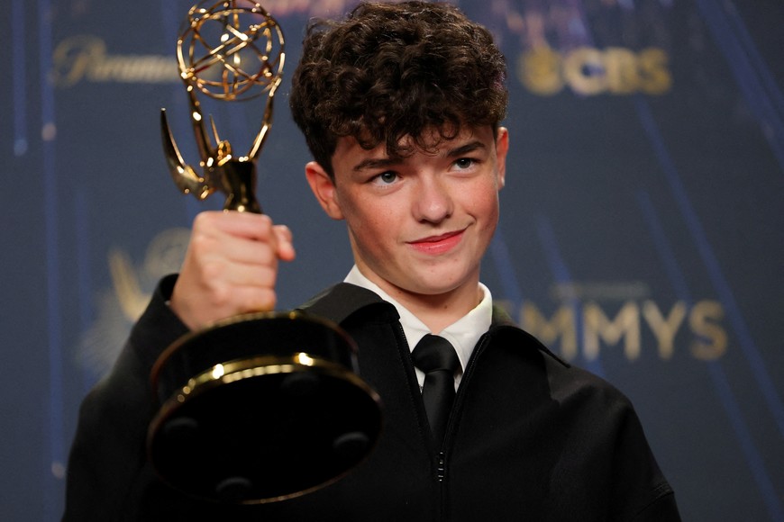 Owen Cooper poses with the Best Supporting Actor in a Limited or Anthology Series or Movie award for Adolescence, at the 77th Primetime Emmy Awards in Los Angeles, California, U.S., September 14, 2025. REUTERS/Daniel Cole TPX IMAGES OF THE DAY