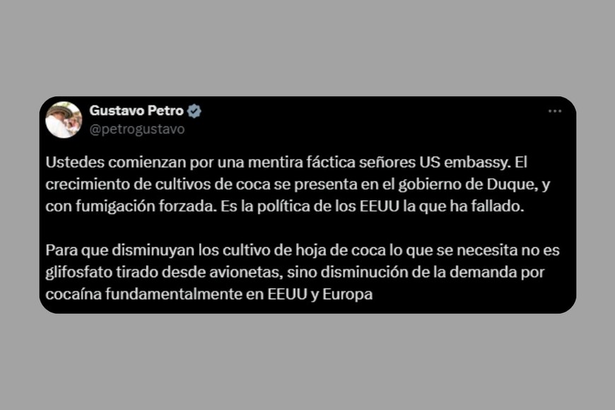 La publicación de Gustavo Petro en X.