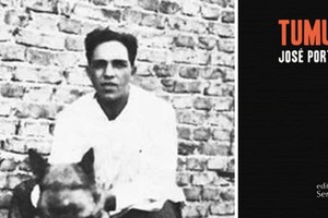 El poeta italiano José Portogalo y la portada de su obra, ilustrada por Demetrio Urruchúa.