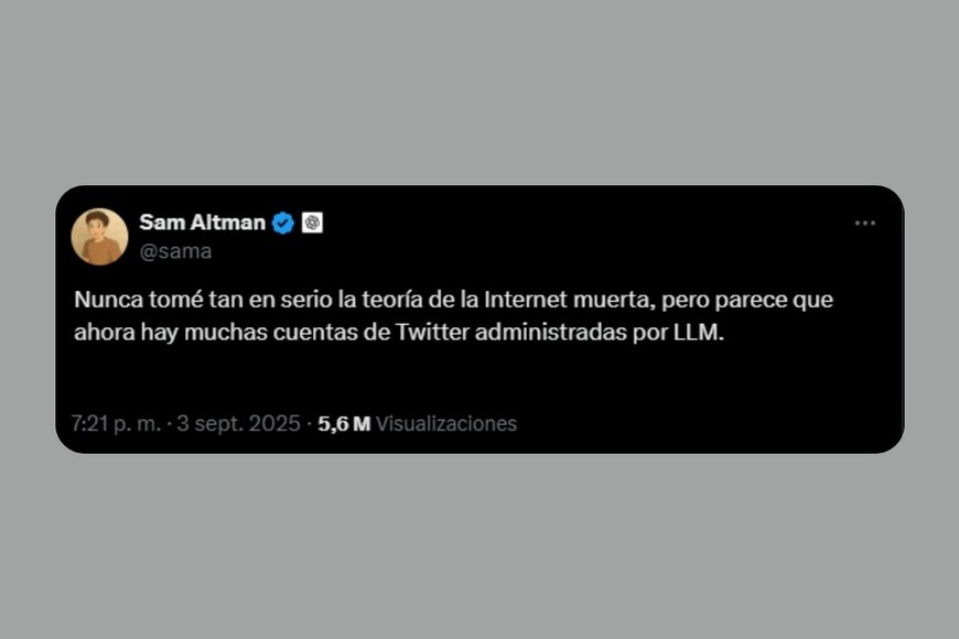 La publicación de Sam Altman en X.