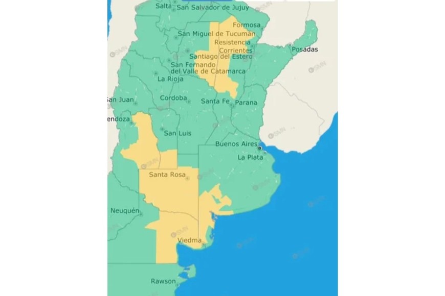 El gráfico de alertas por tormentas del SMN.