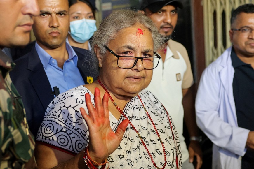 Newly sworn-in  Nepal’s interim Prime Minister, Sushila Karki, arrives at a hospital to meet the victims of Monday’s deadly anti-corruption protests, in Kathmandu, Nepal, September 13, 2025. REUTERS/Adnan Abidi
      TPX IMAGES OF THE DAY