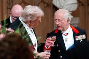 U.S. President Donald Trump and Britain's King Charles III attend an official state banquet at Windsor Castle  in Windsor, Britain, September 17, 2025. Doug Mills/Pool via REUTERS