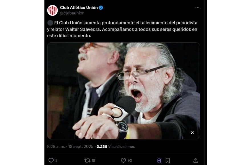 Publicación del club Union despidiendo a Walter Saavedra.