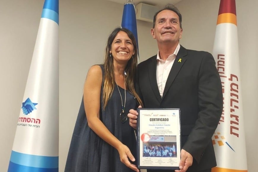 Zapata durante la capacitación en Israel. Gentileza