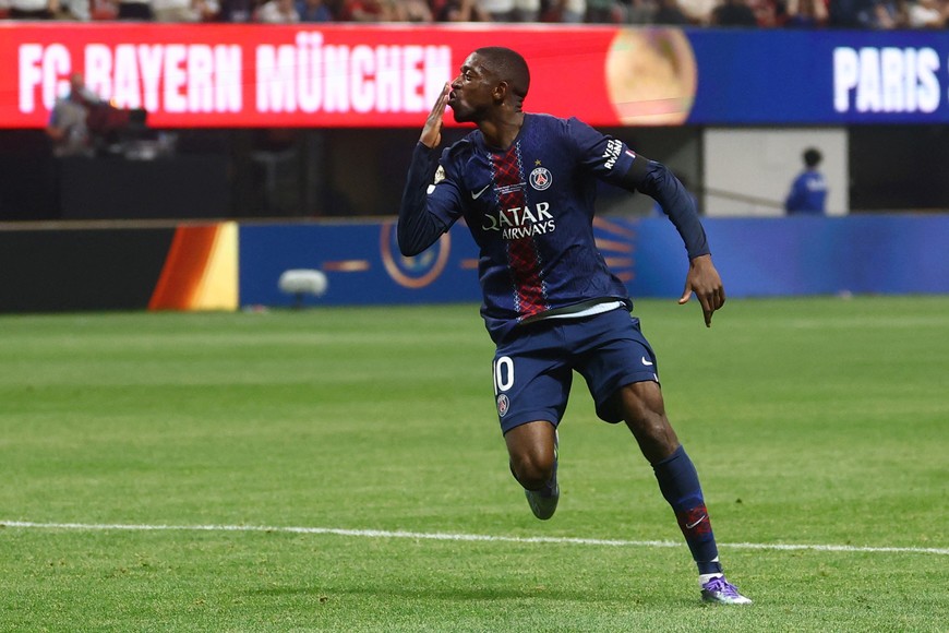 Soccer Football - FIFA Club World Cup - Quarter Final - Paris St Germain v Bayern Munich - Mercedes-Benz Stadium, Atlanta, Georgia, U.S. - July 5, 2025
Paris St Germain's Ousmane Dembele celebrates scoring their second goal REUTERS/Kai Pfaffenbach