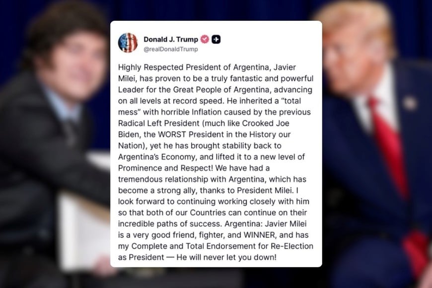 El posteo de Trump tras el encuentro con Milei. Foto: El Litoral