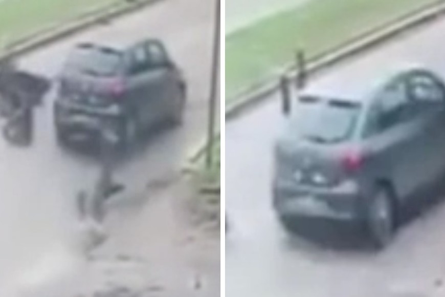 Un auto de color oscuro embistió a gran velocidad a una motociclista y a un peatón