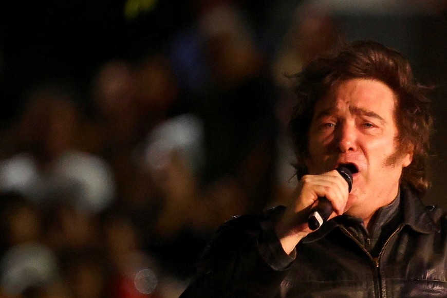 Argentina's President Javier Milei speaks during La Libertad Avanza party rally ahead of pivotal October midterm elections that could strip the libertarian leader of crucial congressional support for his reform agenda, in Cordoba, Argentina, September 19, 2025. REUTERS/Leandro Gomez