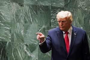 U.S. President Donald Trump gestures after addressing the 80th United Nations General Assembly, in New York City, New York, U.S., September 23, 2025. REUTERS/Al Drago