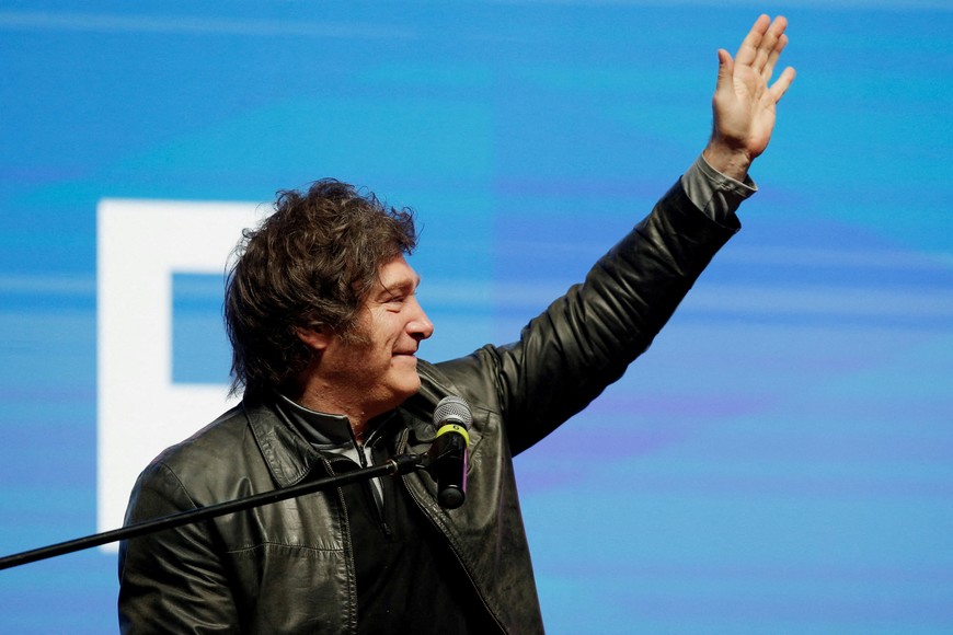 Argentina's President Javier Milei gestures during the Industrial Entrepreneurs Forum of Paraguay (FEIP), in Asuncion, Paraguay, September 16, 2025. REUTERS/Cesar Olmedo