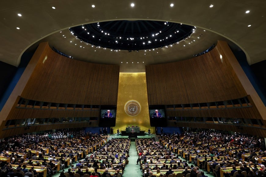 U.S. President Donald Trump addresses the 80th United Nations General Assembly at U.N. headquarters in New York City, U.S., September 23, 2025. REUTERS/MIKE SEGAR