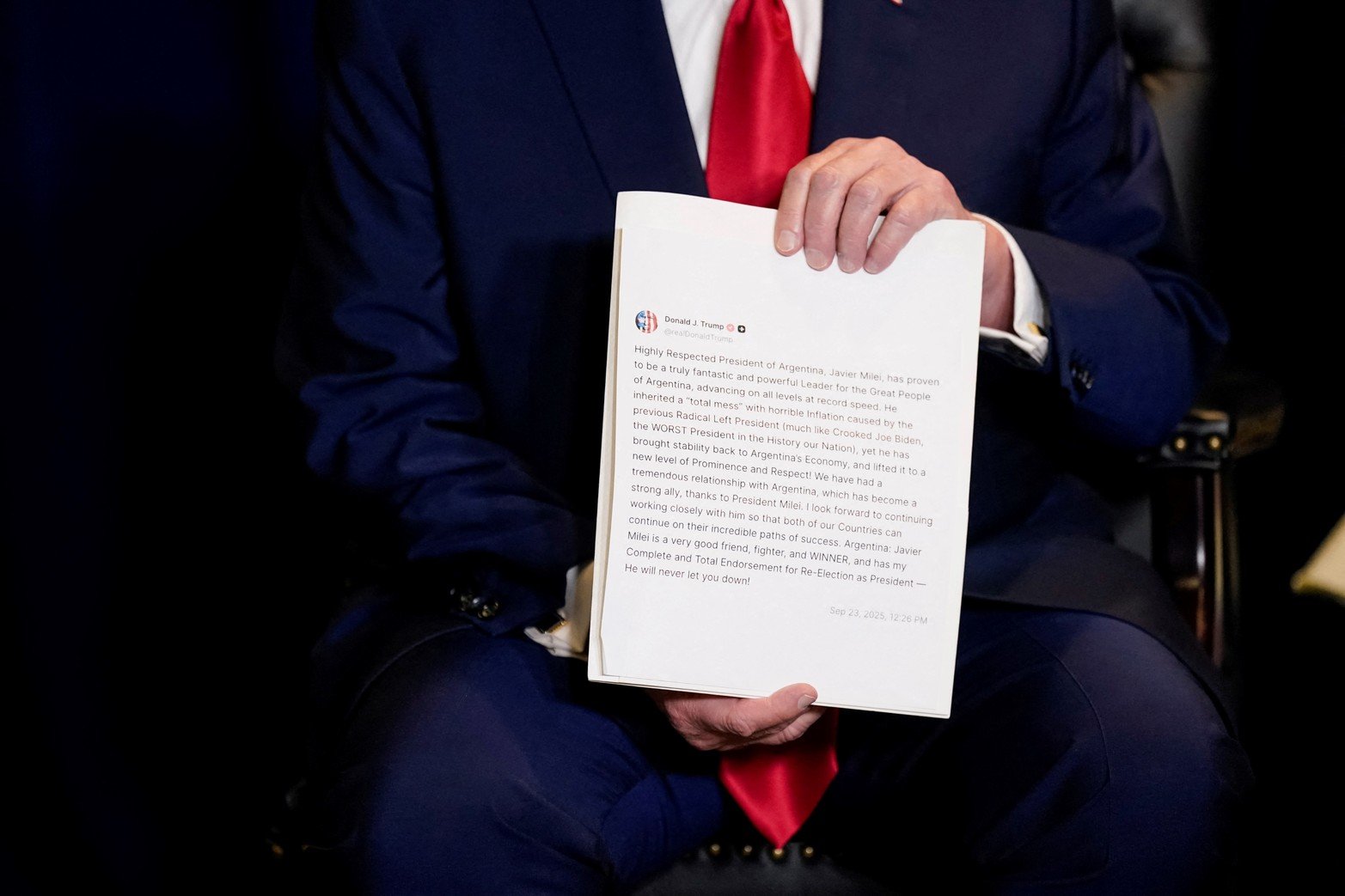 Donald Trump sobre Milei: “Tiene mi apoyo total para seguir como presidente”