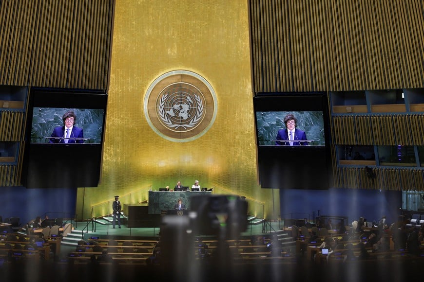 Argentina's President Javier Milei addresses the 80th United Nations General Assembly (UNGA) at the U.N. headquarters in New York, U.S., September 24, 2025. REUTERS/Jeenah Moon