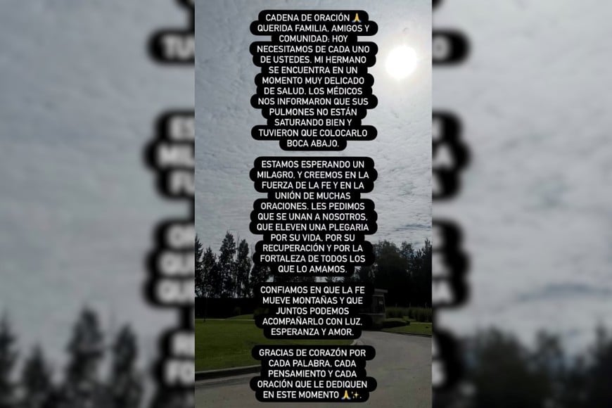 Camilota pide un milagro para su hermano Thiago Medina.