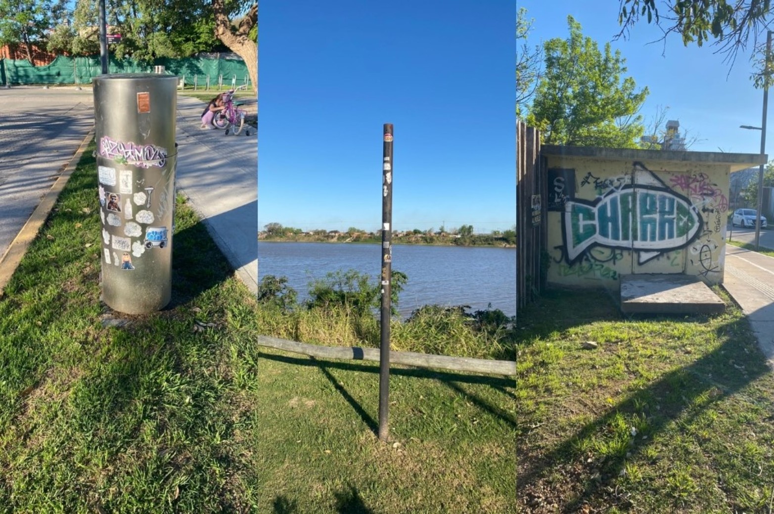 Stickers en la costanerita: pulso joven en acero, a metros del río. 
