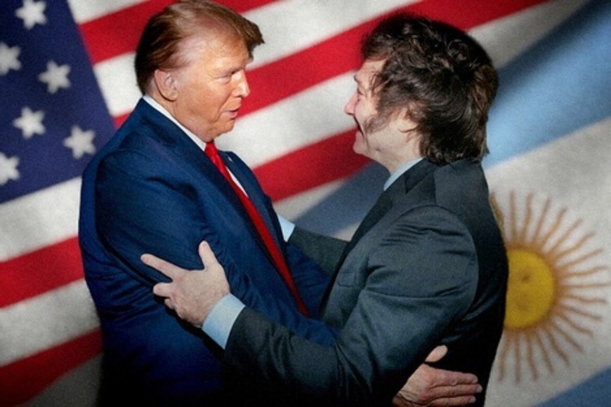 Donald Trump y Javier Milei a los abrazos. Una amistad ostensible y manifiesta, de la que quizás haya que recelar o desconfiar.  Gentileza