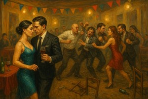 "(...) Pronto se armó la podrida, piñas, trompadas, tortazos/ Santillán tiró un balazo, con un chumbo que traía/ toda la gente corría, quedo la casa pelada./ Pa terminar la velada yo me choree un bandoneón/ Un piloto Pantaleón y el Loco la jeta hinchada". Gentileza