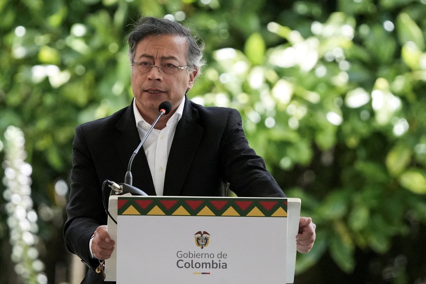 FILE PHOTO: Colombia's President Gustavo Petro speaks during the Fifth Presidential Summit of the Amazon Cooperation Treaty Organization (ACTO), where member states meet to tackle environmental, social, and climate challenges in the Amazon biome, in Bogota, Colombia, August 22, 2025. REUTERS/Nathalia Angarita/File Photo
