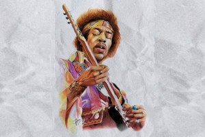 La ilustración de Jimi Hendrix que identifica la gráfica de la 11ª edición del Festival Blues en Santa Fe, realizada como en otras ocasiones por el músico, diseñador y artista Diego “Chino” Lenarduzzi.