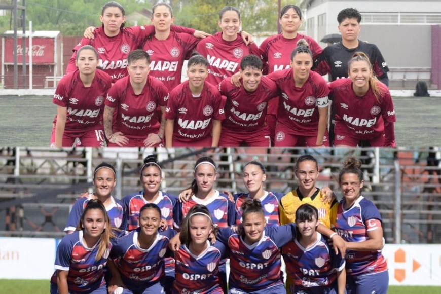 Con esta foto de los dos equipos, la Afa promociona la gran final por el ascenso en el fútbol femenino entre Unión y Lanús.