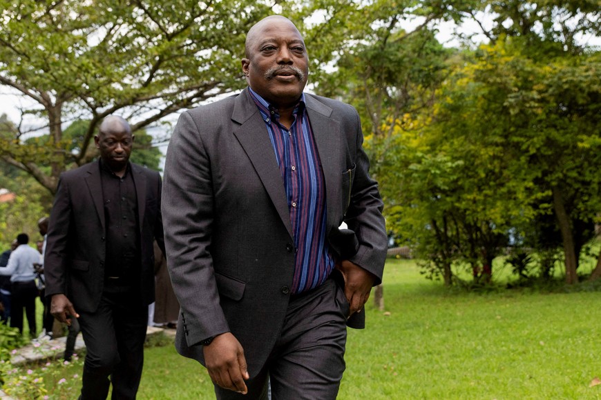 FILE PHOTO: Democratic Republic of Congo's former President Joseph Kabila arrives for a meeting with religious leaders to help find a "solution" to the crisis in the country's eastern regions, where Rwanda-backed M23 rebels have seized significant territory, in Goma, North Kivu, Democratic Republic of Congo, May 29, 2025. REUTERS/Arlette Bashizi/File Photo